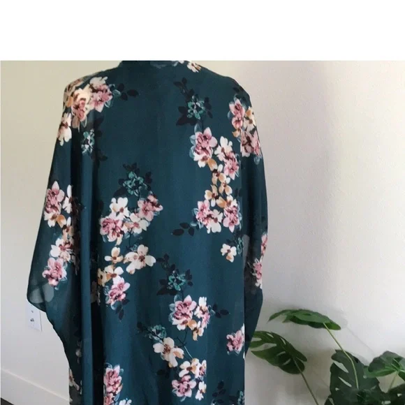 Elegant Holiday Floral Kimono Teal Wrap Shawl Only Final Sale - Picture 2 of 6